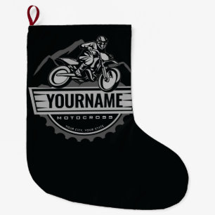 Personalized Motocross Rider Dirt Bike Hill Racing Large Christmas Stocking