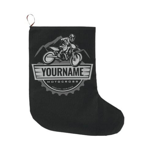 Personalized Motocross Rider Dirt Bike Hill Racing Large Christmas Stocking