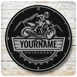 Personalized Motocross Rider Dirt Bike Hill Racing Large Clock<br><div class="desc">Personalized Dirt Bike Rider Motocross Racing Moto Racer Motorcycle Gifts -  Customize with your Name or Custom Text!</div>
