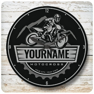 Personalized Motocross Rider Dirt Bike Hill Racing Large Clock