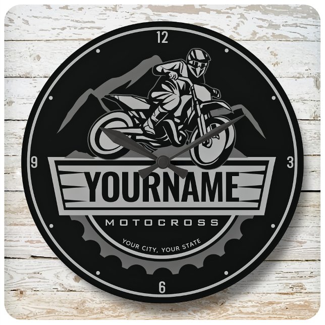 Personalized Motocross Rider Dirt Bike Hill Racing Large Clock (Creator Uploaded)