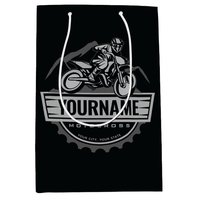 Personalized Motocross Rider Dirt Bike Hill Racing Medium Gift Bag (Front)