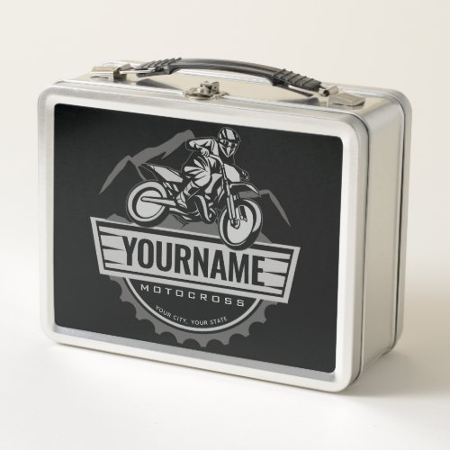 Personalized Motocross Rider Dirt Bike Hill Racing Metal Lunch Box