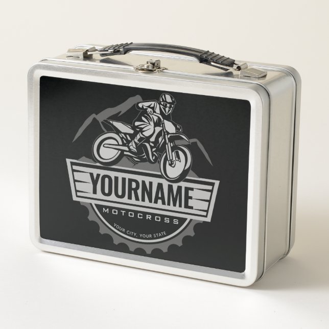 Personalized Motocross Rider Dirt Bike Hill Racing Metal Lunch Box (Front)