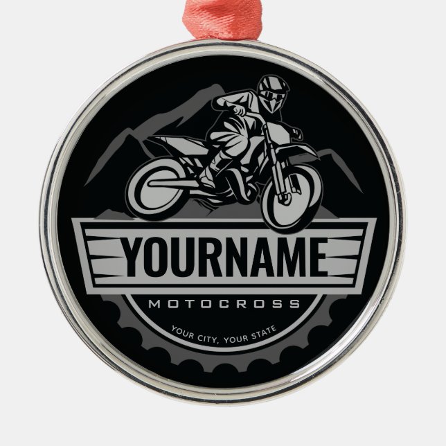 Personalized Motocross Rider Dirt Bike Hill Racing Metal Ornament (Front)