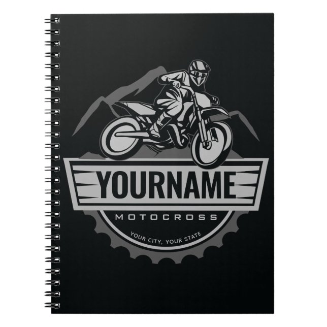 Personalized Motocross Rider Dirt Bike Hill Racing Notebook (Front)