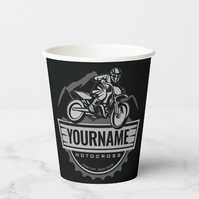 Personalized Motocross Rider Dirt Bike Hill Racing Paper Cups (Front)
