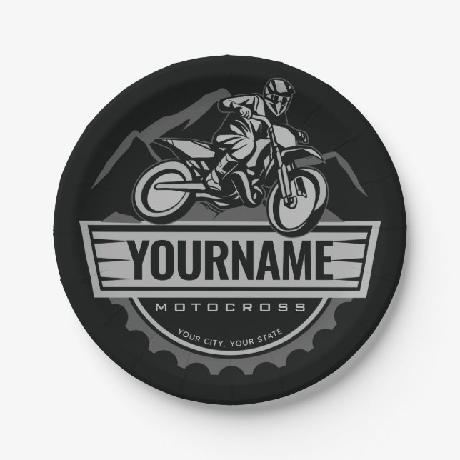 Personalized Motocross Rider Dirt Bike Hill Racing Paper Plates (Front)