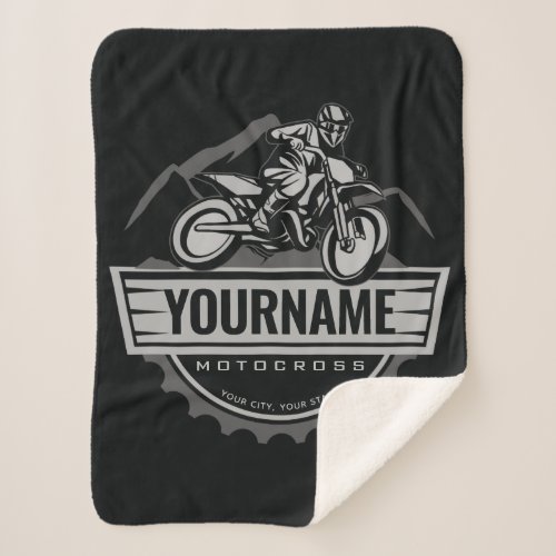 Personalized Motocross Rider Dirt Bike Hill Racing Sherpa Blanket