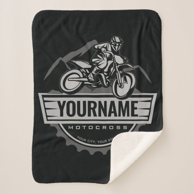 Personalized Motocross Rider Dirt Bike Hill Racing Sherpa Blanket (Front)