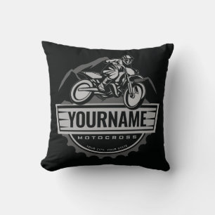 Personalized Motocross Rider Dirt Bike Hill Racing Throw Pillow