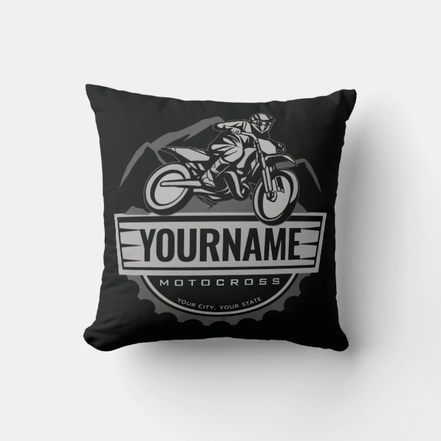 Personalized Motocross Rider Dirt Bike Hill Racing Throw Pillow (Front)