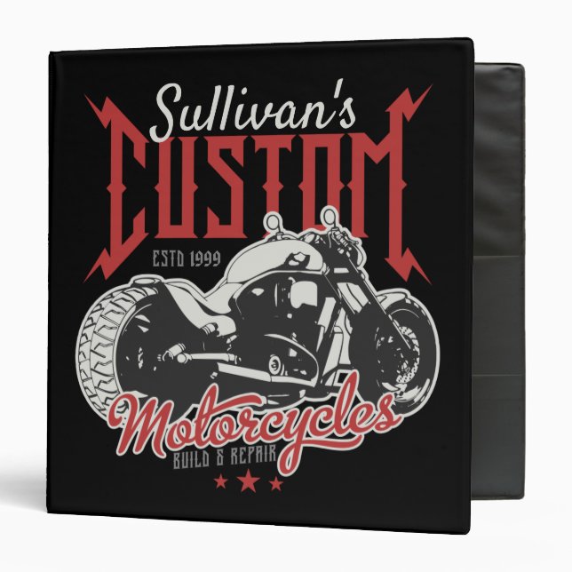 Personalized Motorcycle Big Bad Bike Biker Garage 3 Ring Binder (Front/Inside)