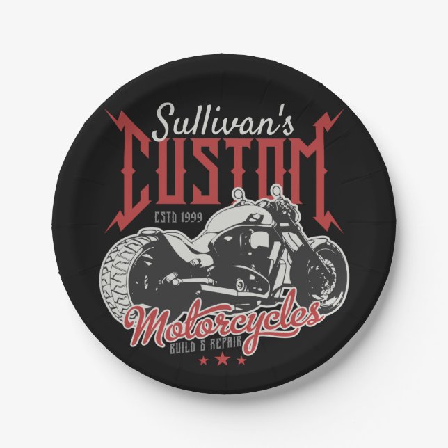 Personalized Motorcycle Big Bad Bike Biker Garage  Paper Plates (Front)