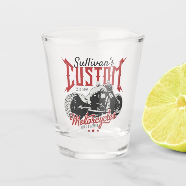 Personalized Motorcycle Big Bad Bike Biker Garage  Shot Glass (Front)