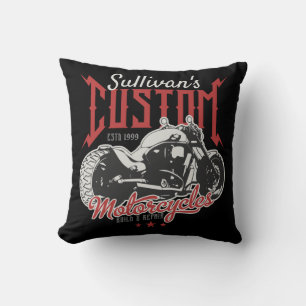 Personalized Motorcycle Big Bad Bike Biker Garage Throw Pillow
