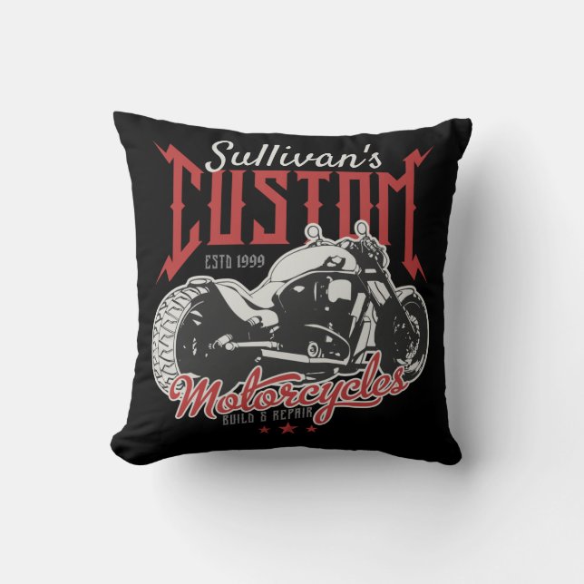 Personalized Motorcycle Big Bad Bike Biker Garage Throw Pillow (Front)