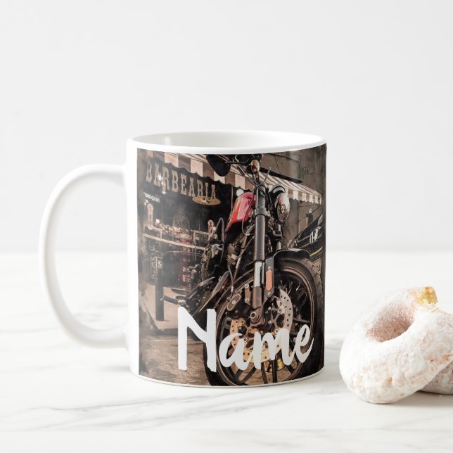 Personalized Motorcycle Biker Design Coffee Mug (With Donut)