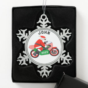 Personalized Motorcycle Christmas Collectible Snowflake Pewter Christmas Ornament