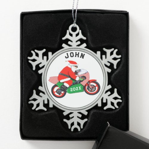 Personalized Motorcycle Christmas Collectible Snowflake Pewter Christmas Ornament