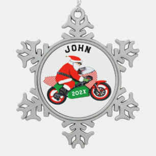 Personalized Motorcycle Christmas Collectible Snowflake Pewter Christmas Ornament