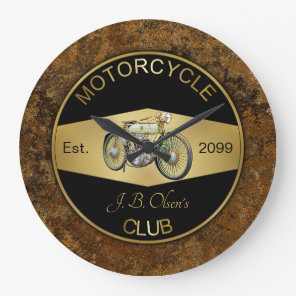 Personalized Motorcycle Club Black & Gold  Large Clock