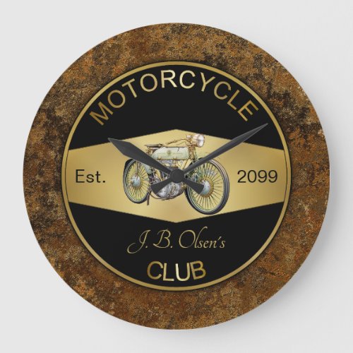 Personalized Motorcycle Club Black  Gold  Large Clock