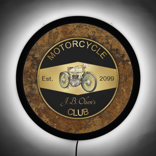Personalized Motorcycle Club Black  Gold LED Sign