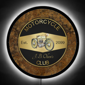 Personalized Motorcycle Club Black & Gold LED Sign