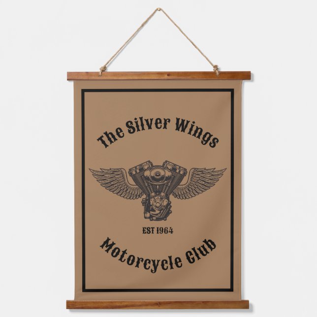 Personalized Motorcycle Club Or Shop Hanging Tapestry (Front)