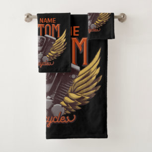  Personalized Motorcycle Eagle Wings Biker Garage  Bath Towel Set