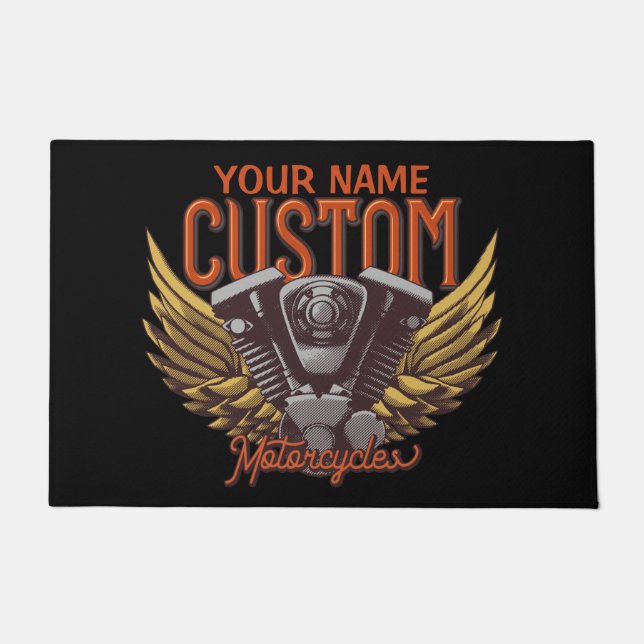  Personalized Motorcycle Eagle Wings Biker Garage  Doormat (Front)