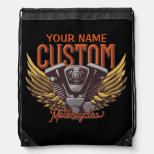  Personalized Motorcycle Eagle Wings Biker Garage  Drawstring Bag