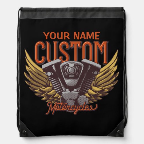  Personalized Motorcycle Eagle Wings Biker Garage  Drawstring Bag