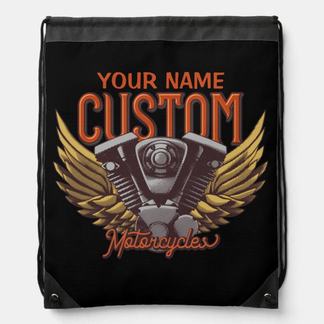  Personalized Motorcycle Eagle Wings Biker Garage  Drawstring Bag (Front)