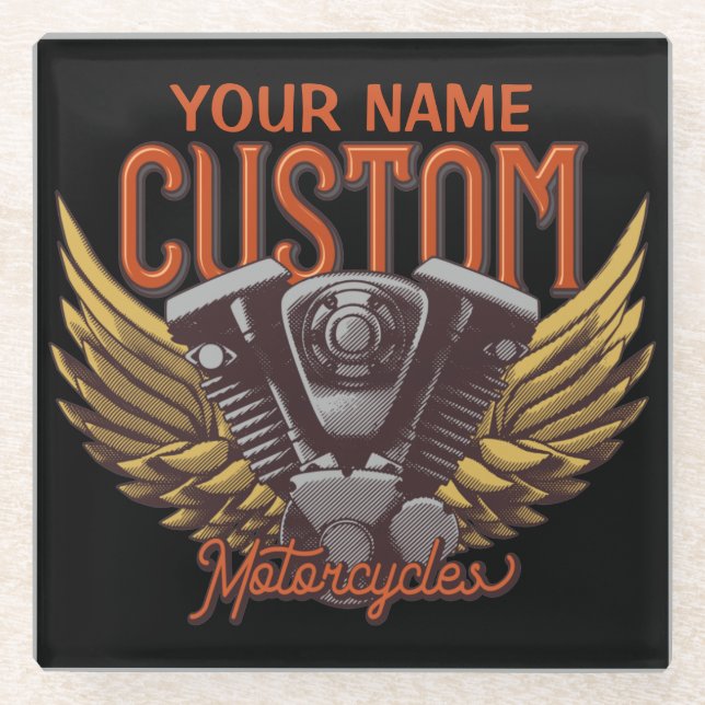  Personalized Motorcycle Eagle Wings Biker Garage  Glass Coaster (Front)