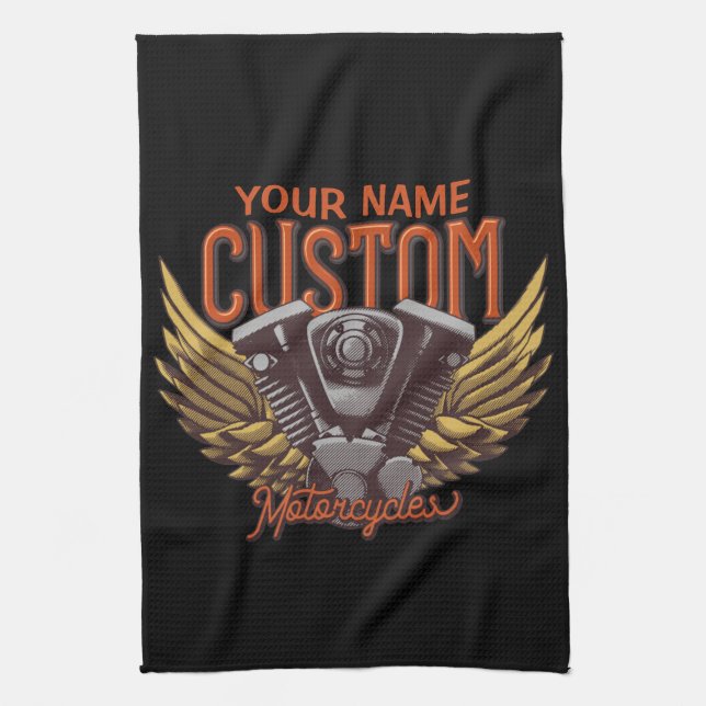  Personalized Motorcycle Eagle Wings Biker Garage Kitchen Towel (Vertical)