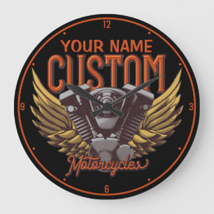 Personalized Motorcycle Eagle Wings Biker Garage Large Clock