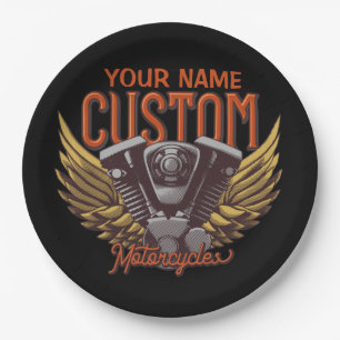 Personalized Motorcycle Eagle Wings Biker Garage Paper Plates