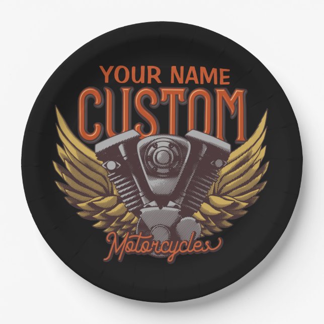  Personalized Motorcycle Eagle Wings Biker Garage  Paper Plates (Front)