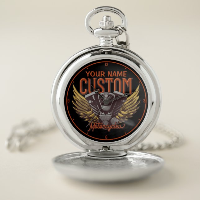  Personalized Motorcycle Eagle Wings Biker Garage Pocket Watch (Inside)
