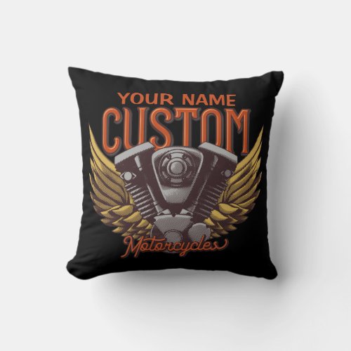  Personalized Motorcycle Eagle Wings Biker Garage  Throw Pillow