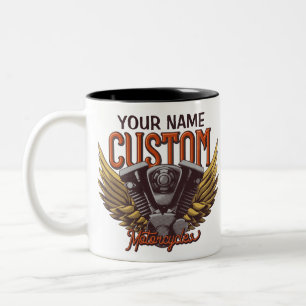 Personalized Motorcycle Eagle Wings Biker Garage Two-Tone Coffee Mug