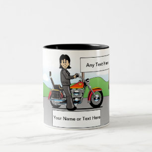 Personalized Motorcycle - Female Cartoon Two-Tone Coffee Mug