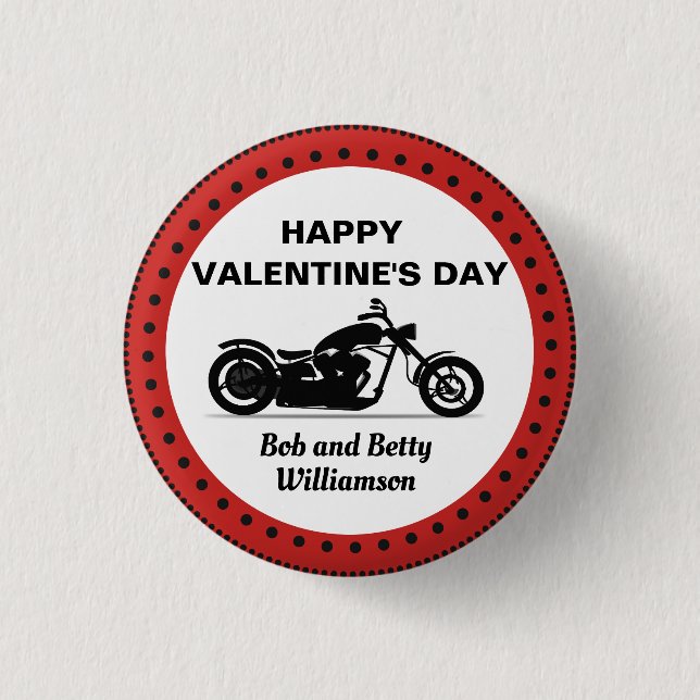Personalized Motorcycle Happy Valentine's Day Button (Front)