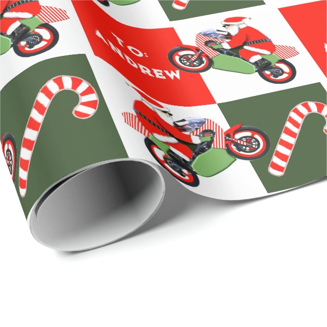 Personalized Motorcycle Holiday Gift Wrapping Pape Wrapping Paper (Roll Corner)