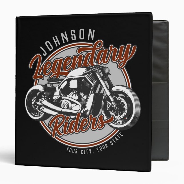Personalized Motorcycle Legendary Rider Biker NAME 3 Ring Binder (Front/Inside)