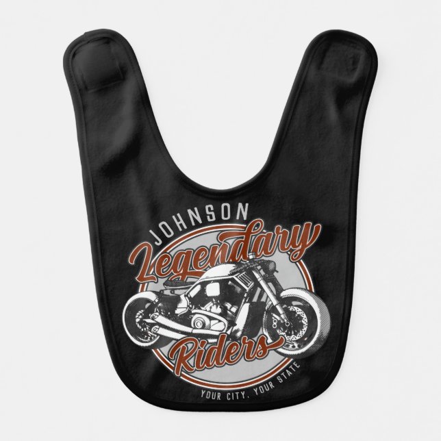 Personalized Motorcycle Legendary Rider Biker NAME Baby Bib (Front)
