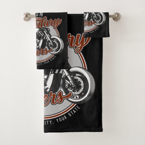 Personalized Motorcycle Legendary Rider Biker NAME Bath Towel Set