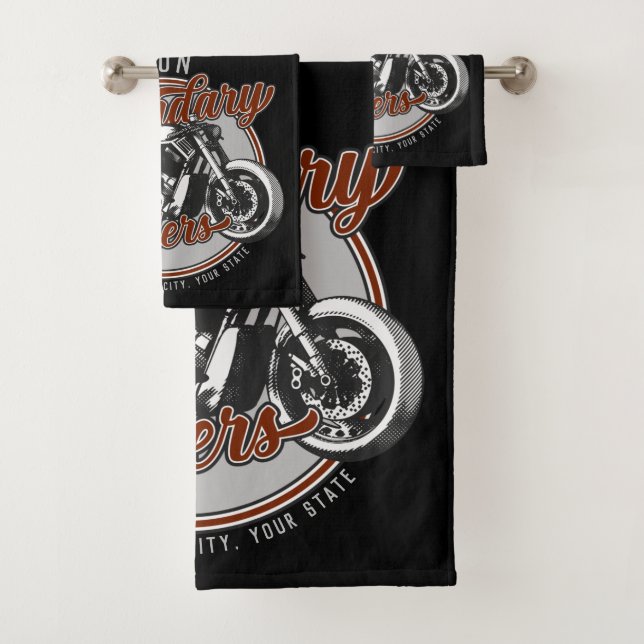 Personalized Motorcycle Legendary Rider Biker NAME Bath Towel Set (Insitu)